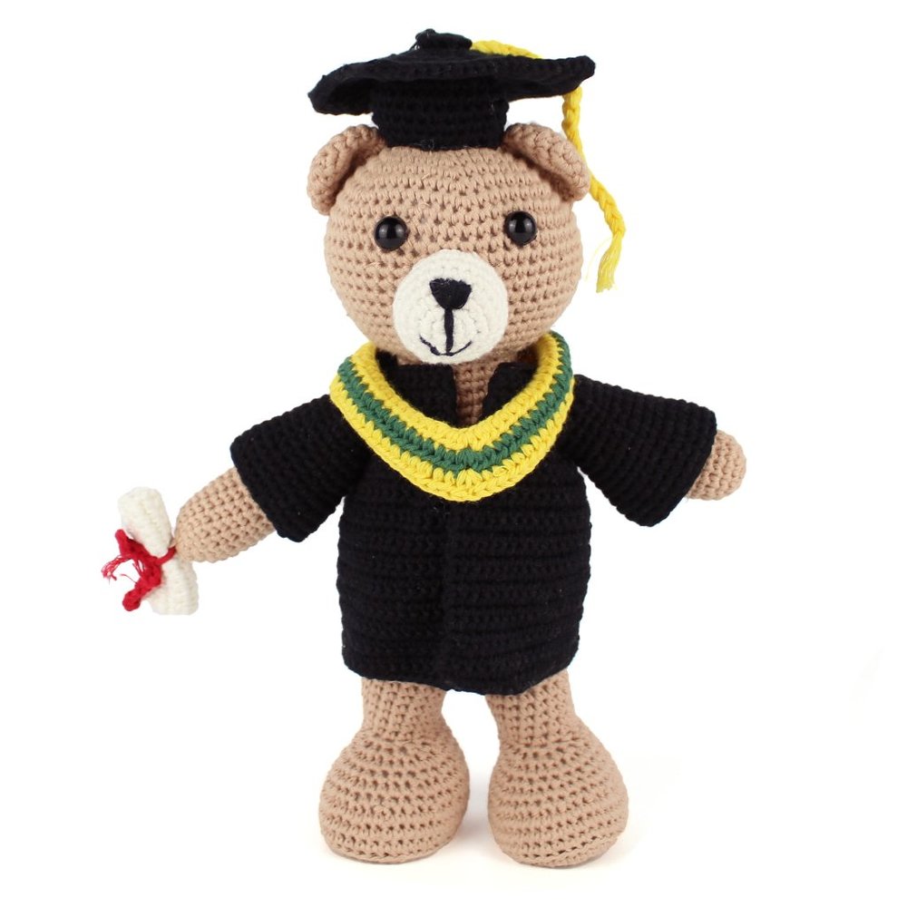 NEW Handmade Crochet Standing Amigurumi Graduation Bear: Gift & Decor